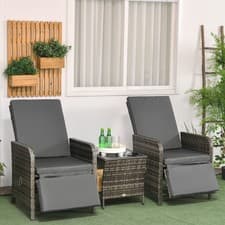 Image of 3 Pieces Rattan Bistro Set Balcony Furniture w/ Adjustable Backrest