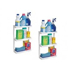 Image of 2 x Bathroom 3 Tier No Drill White Plastic Shelf Caddy Rack Storage Organiser