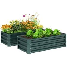 Image of Outsunny Set of 2 Raised Garden Bed Galvanised Planter Box, Green
