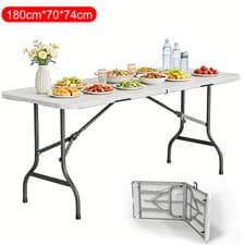 Image of Folding Table 6ft Heavy-Duty Waterproof, Adjustable Height Camping, Picnic