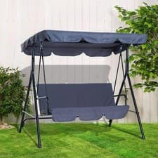 Image of 3 Seater Garden Swing Chair with Cushion & Adjustable Sun Canopy Outdoor Bench.