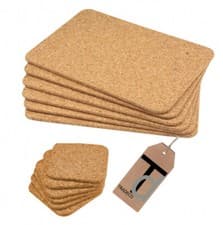 Image of Set of 6 Natural Organic Alentejo Cork Placemats & Coasters Tableware Plates Mug