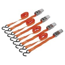 Image of Sealey Td0540S4 Ratchet Tie Down 25Mm X 4Mtr Polyester Webbing 500Kg 2 Pairs