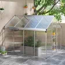 Image of 8x6ft Aluminium Greenhouse with Door Window Galvanised Base PC Panel