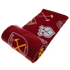 Image of West Ham United FC Historical Crest Fleece Blanket Soft Warm Official Hammers