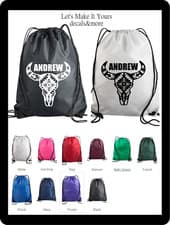 Image of AZTEC BULL CUSTOM DRAWSTRING BACKPACK SPORTS BAG PERSONALIZED W/ NAME