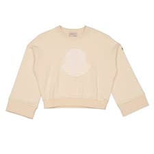 Image of Moncler Girls Cream Long Sleeve Logo Patch Cotton Sweatshirt