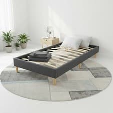 Image of 3ft Single Size Grey Microfiber Bed Frame Wooden Slats Base Modern for Bedroom