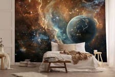 Image of Earth in Space Galaxy Sparkling Wallpaper Mural Removeable Washable Peel & Stick