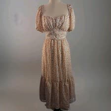 Image of And Now This Womens Medium Floral Tiered Milkmaid Cottagecore Prairie Midi Dress