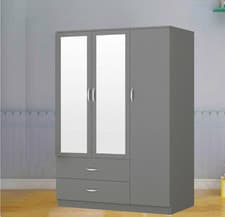 Image of High Gloss 3 Door Wardrobe with Mirror and 2 Drawer Hanging Rail Bedroom Storage