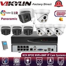 Image of VIKYLIN 8CH POE NVR System Dual light Color+IR 180°VIEW 8MP IP CAMERA Turret Lot