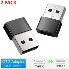 Image of 2 Pack USB A Male to USB C Female 3.0 Adapter OTG Type-C Data Charger UK Stock
