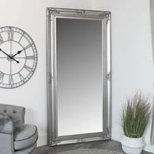 Image of Extra large silver full length wall floor leaner wall mirror ornate bevelled