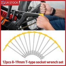 Image of T - Bar Socket Spanner Socket Wrench Nut Spinner Set 8mm - 19mm Extra Long 12pc