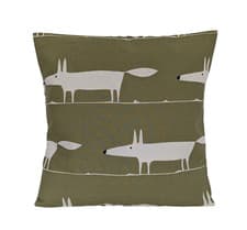 Image of Scion Midi Mr Fox Cushion Cover Olive Green and Light Grey 16" - Handmade