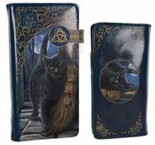 Image of Nemesis Now A Brush With Magick Black Cat Witches Broom Embossed Purse 18.5cm