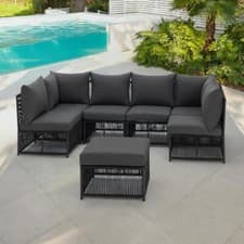 Image of Garden Modular Corner Sofa Set Rope Patio Outdoor Living with Fire Pit Table