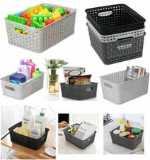 Image of Plastic Handy Baskets Rattan Style Organizer Studio Storage Basket With Handle