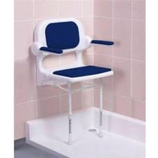 Image of AKW 2000 Series Fold Up Shower Seat with Back & Arms Blue