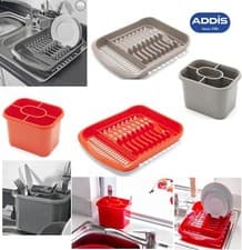 Image of Addis Large Dish Drainer Kitchen Sink Cutlery Plate Rack Holder Plastic Utensils