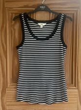 Image of Ex M&S Brand New Cotton Ribbed Black White Striped Vest Top Size 8 - 22