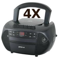 Image of 4X GROOV-E TRADITIONAL BOOMBOX CD CASSETTE PLAYER WITH FM RADIO - BLACK GVPS833