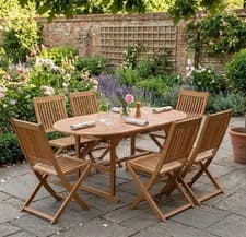 Image of Garden Dining Set Solid Wood Extendable Folding Chairs Patio Table Natural 4-6
