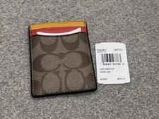 Image of Coach Signature Leather Card Holder Brown Wallet Slim Case Cover CA004 New Genui