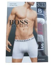 Image of Hugo BOSS black white grey 3pack stretch cotton boxer brief trunk underwear pant