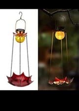 Image of Hanging Solar Bird Feeder with Lights. Metal Platform Station/Feeder XL1