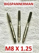 Image of M8 HSS Metric Tap set 8mm x 1.25mm GOLIATH - Taper (1st) Plug (2nd) Bottom - UK
