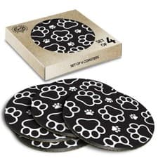 Image of 4 x Boxed Round Coasters - Animal Paw Prints Cat Dog #12973