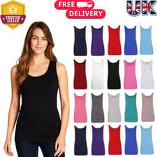Image of 1,2 PACK LADIES VEST WOMENS COTTON STRETCHY T SHIRT CAMI CASUAL TANK TOPS