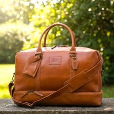 Image of Genuine Leather Travel Duffle Gym Bag Unisex Vintage Luggage Overnight Weekend