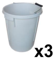 Image of 3 x 25L Plasterers Building Bucket 25 Litre Plastering Builders Water Tub Handle