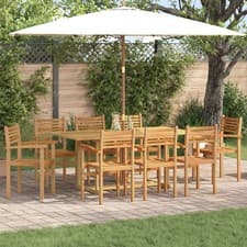 Image of Garden Dining Set Solid Teak Wood Garden Table and Chair Set with Umbrella Hole