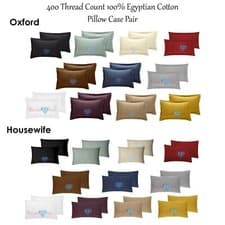 Image of 400 TC Thread Count 100% Egyptian Cotton Pillow Case Pair - Housewife / Oxford