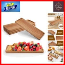 Image of Elegant Acacia Wood Serving Platters with Raised Edge, 4 Pack 29x11cm