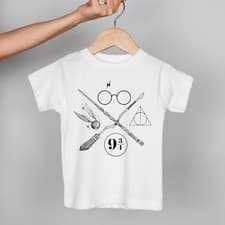Image of Harry Potter Symbols White printed Crewneck T-shirt #00184