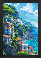 Image of Mediterranean Pixel Art Framed Wall Art Poster Canvas Print Picture