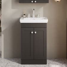 Image of Nuie Classique Floor Standing 2-Door Vanity Unit with Basin 500mm Wide Satin Ant