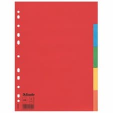 Image of Esselte 100199 Multicoloured Cardboard Divider A4 5 Part 160gsm 100% Recycled