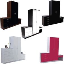 Image of High Gloss 3 Piece Trio Bedroom Furniture Set Door Wardrobe Chest Bedside