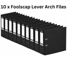 Image of 10 x Black Lever Arch Files, Folders Foolscap A4- For Office, Home, School File