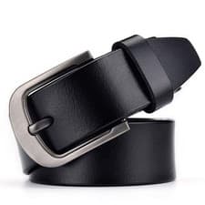 Image of Mens Genuine Leather Belt Belts Real New Buckle For Trouser Jeans Black UK