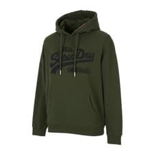 Image of SUPERDRY Embroidered VL Logo Men Hoodie M Green Kangaroo Cotton Pull On