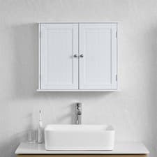 Image of Bathroom Wall Cabinet Double Door Storage Cupboard Wooden White By Home Discount