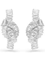 Image of Swarovski Matrix Earrings, Baguette Cut, Knot, White, Rhodium Plated 5727040