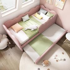 Image of 3ft Single Bed Frame with Pull out Trundle Bed Wooden Slats Adults and Children